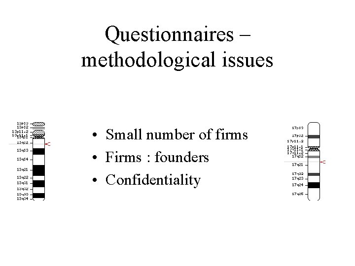 Questionnaires – methodological issues • Small number of firms • Firms : founders •