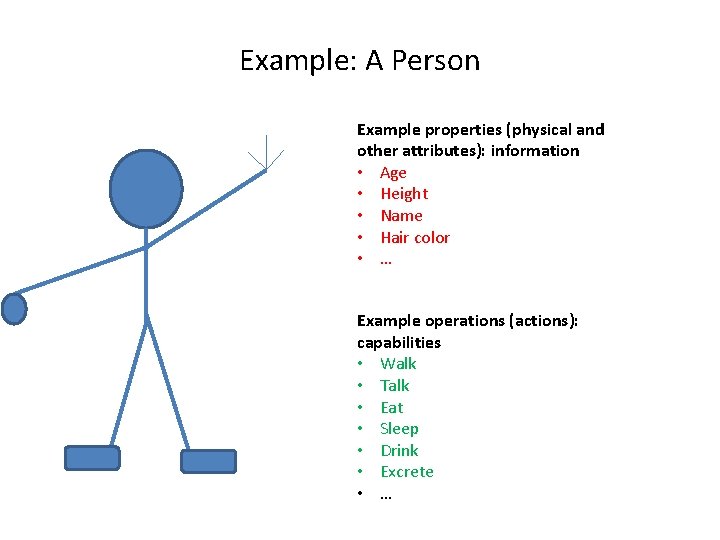 Example: A Person Example properties (physical and other attributes): information • Age • Height