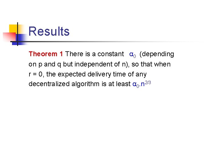 Results Theorem 1 There is a constant α 0 (depending on p and q