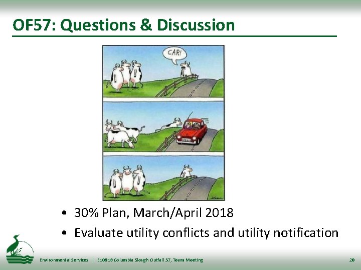 OF 57: Questions & Discussion • 30% Plan, March/April 2018 • Evaluate utility conflicts