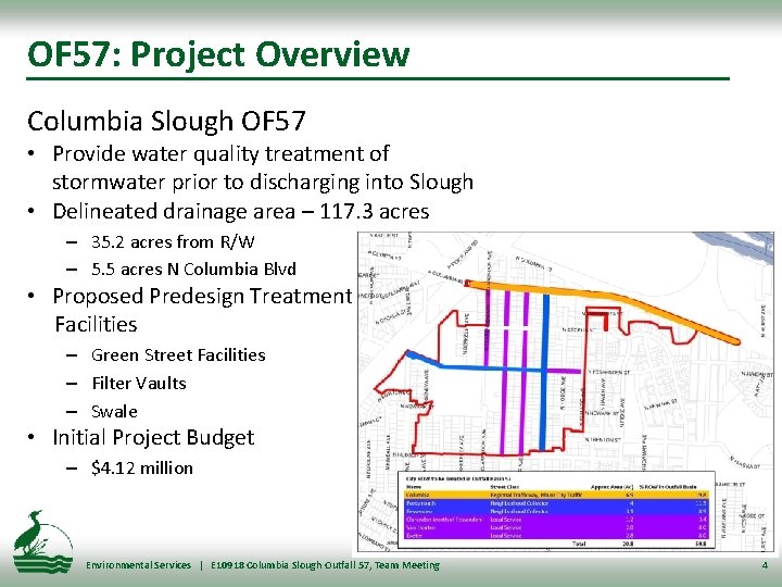 OF 57: Project Overview Columbia Slough OF 57 • Provide water quality treatment of