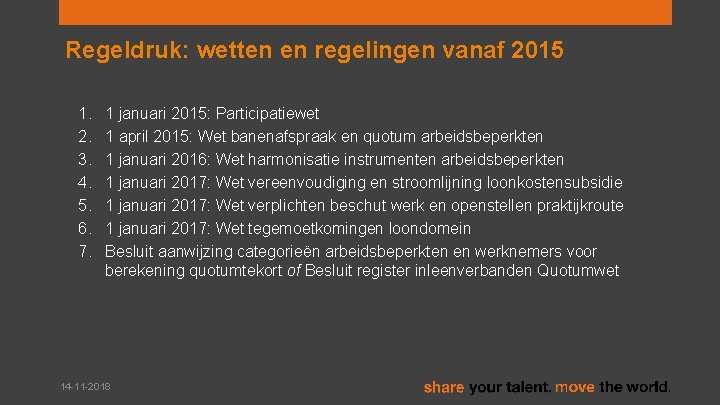 Regeldruk: wetten en regelingen vanaf 2015 1. 2. 3. 4. 5. 6. 7. 1