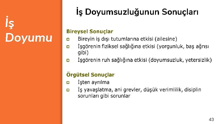 İş Doyumu İş Doyumsuzluğunun Sonuçları 43 