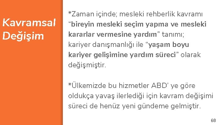 Kavramsal Değişim *Zaman içinde; mesleki rehberlik kavramı “bireyin mesleki seçim yapma ve mesleki kararlar