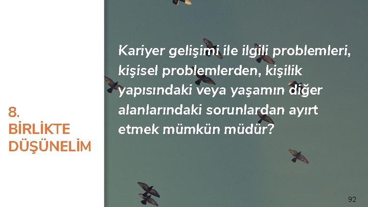 8. BİRLİKTE DÜŞÜNELİM Kariyer gelişimi ile ilgili problemleri, kişisel problemlerden, kişilik yapısındaki veya yaşamın