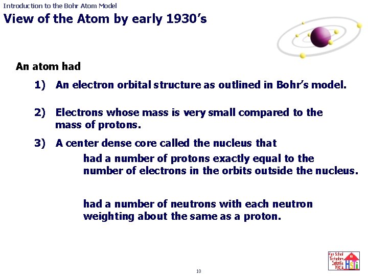 Introduction to the Bohr Atom Model View of the Atom by early 1930’s An