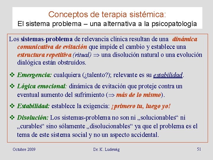 Conceptos de terapia sistémica: El sistema problema – una alternativa a la psicopatología Los