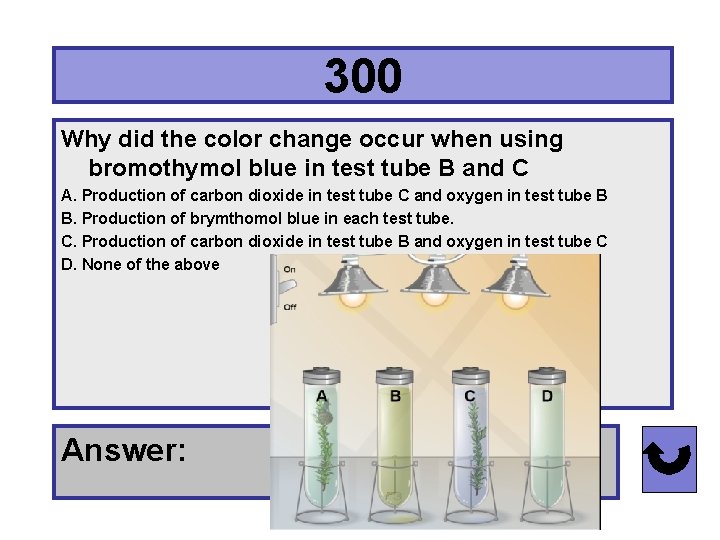 300 Why did the color change occur when using bromothymol blue in test tube