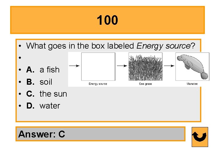 100 • • • What goes in the box labeled Energy source? A. a