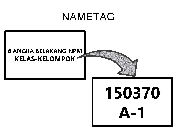 NAMETAG 6 ANGKA BELAKANG NPM KELAS-KELOMPOK 150370 A-1 