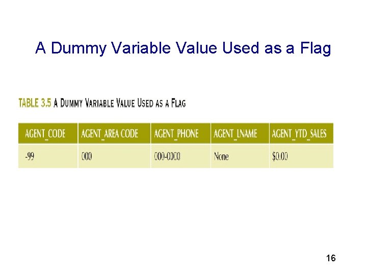 3 A Dummy Variable Value Used as a Flag 16 