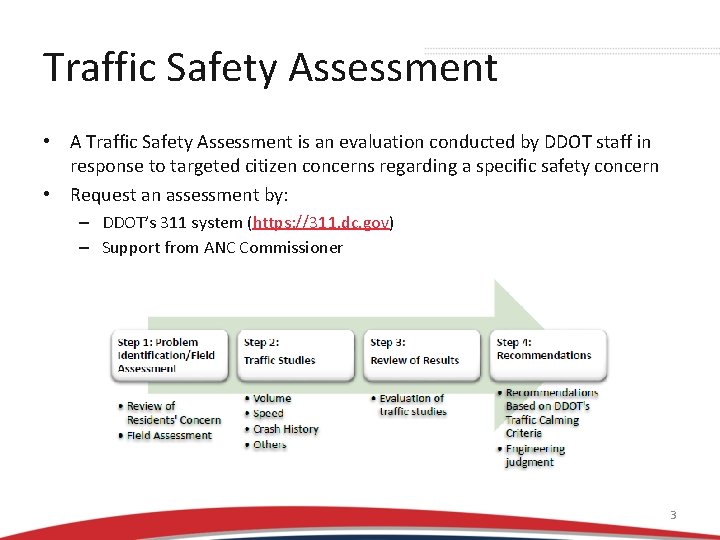 Traffic Safety Assessment • A Traffic Safety Assessment is an evaluation conducted by DDOT