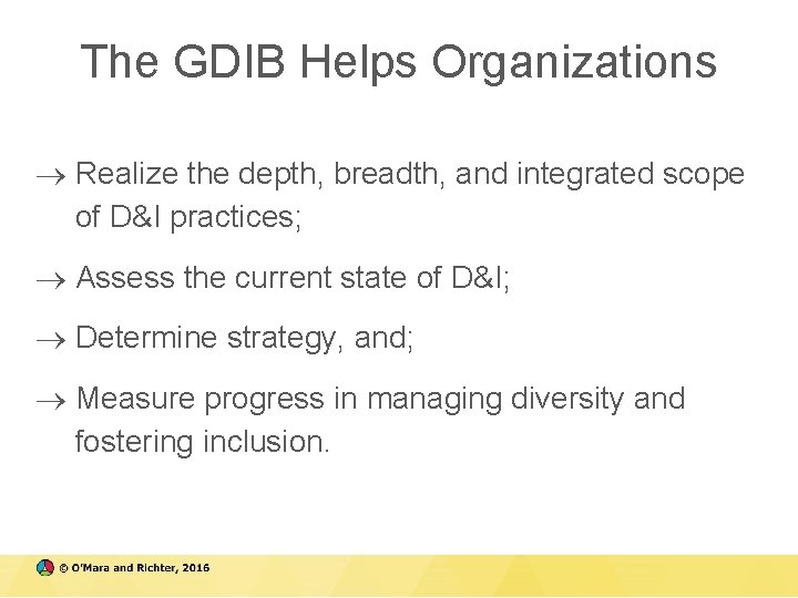 The GDIB Helps Organizations ® Realize the depth, breadth, and integrated scope of D&I