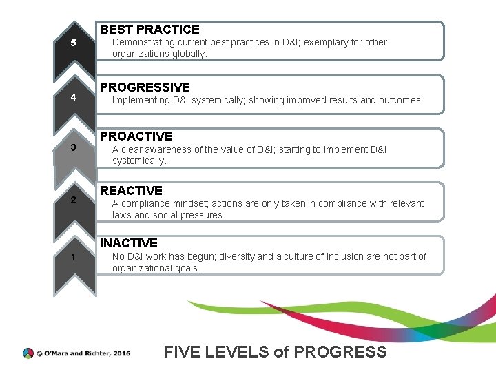 BEST PRACTICE 5 4 3 2 Demonstrating current best practices in D&I; exemplary for