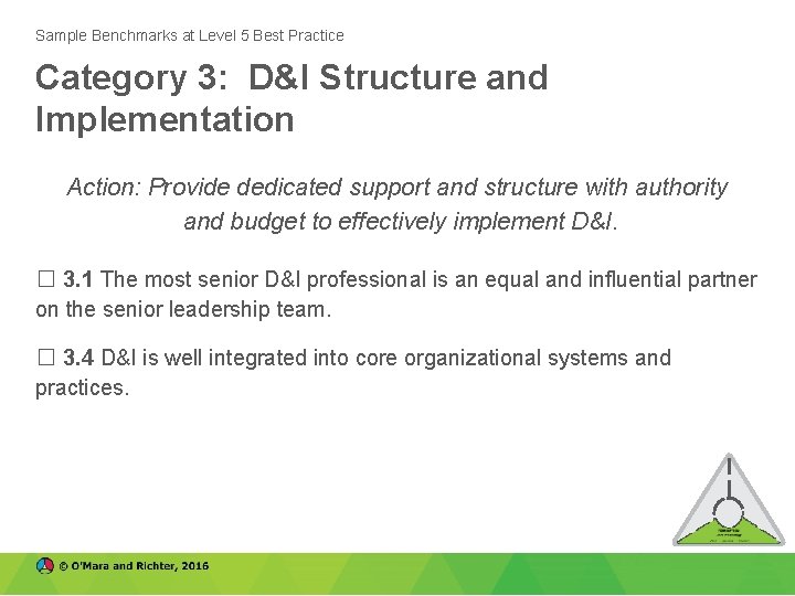 Sample Benchmarks at Level 5 Best Practice Category 3: D&I Structure and Implementation Action: