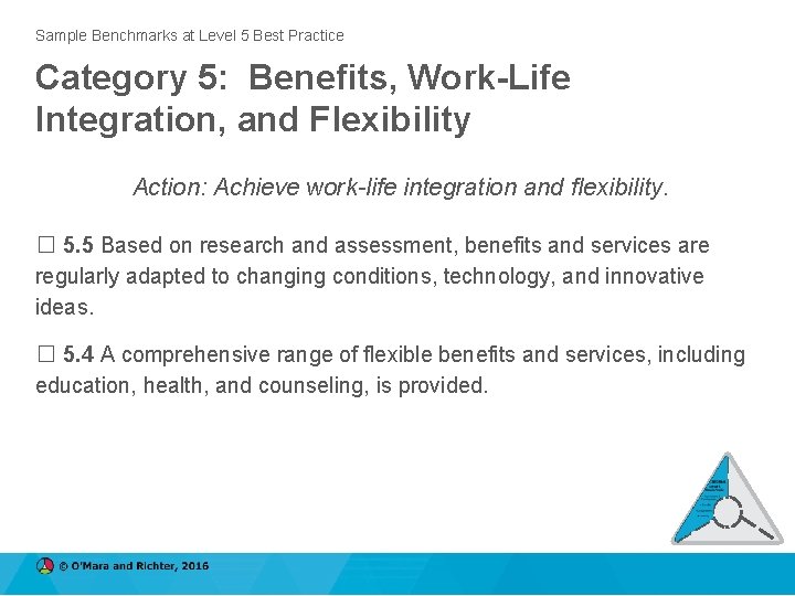 Sample Benchmarks at Level 5 Best Practice Category 5: Benefits, Work-Life Integration, and Flexibility