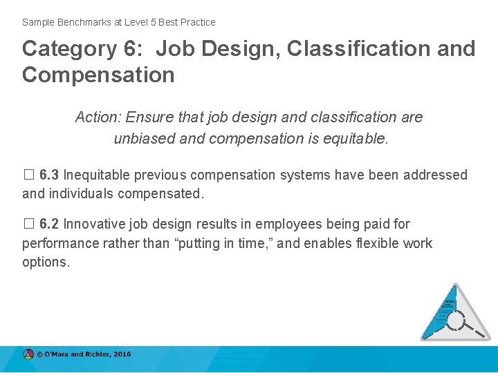 Sample Benchmarks at Level 5 Best Practice Category 6: Job Design, Classification and Compensation