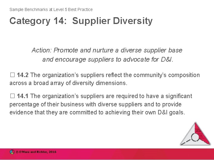 Sample Benchmarks at Level 5 Best Practice Category 14: Supplier Diversity Action: Promote and