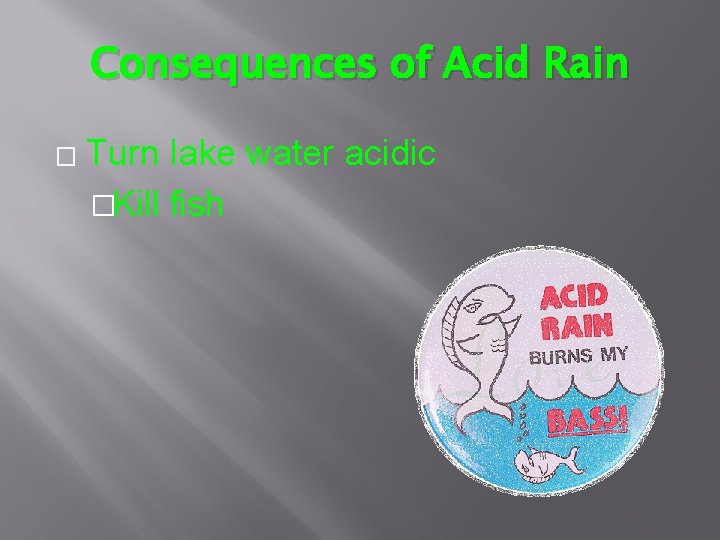 Consequences of Acid Rain � Turn lake water acidic �Kill fish 