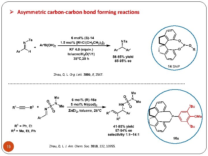 Ø Asymmetric carbon-carbon bond forming reactions Zhou, Q. L. Org. Lett. 2006, 8, 2567.