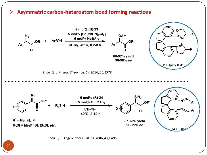 Ø Asymmetric carbon-heteroatom bond forming reactions Zhou, Q. L. Angew. Chem. , Int. Ed.