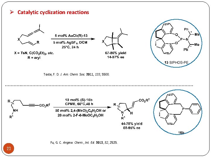 Ø Catalytic cyclization reactions Toste, F. D. J. Am. Chem. Soc. 2011, 133, 5500.