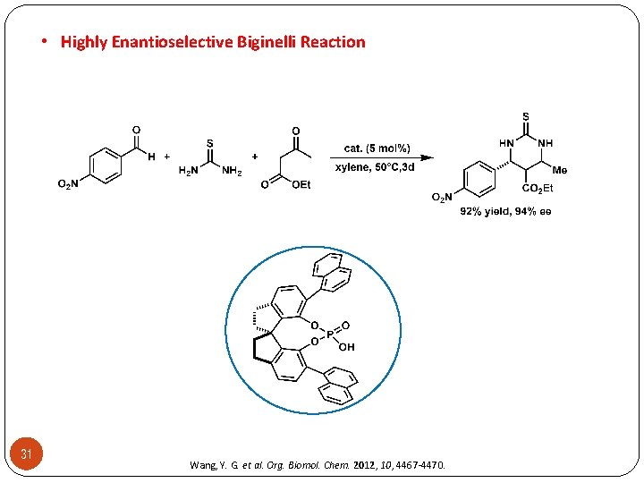  • Highly Enantioselective Biginelli Reaction 31 Wang, Y. G. et al. Org. Biomol.