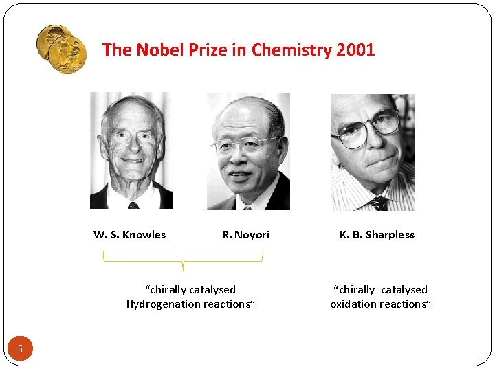 The Nobel Prize in Chemistry 2001 W. S. Knowles R. Noyori “chirally catalysed Hydrogenation