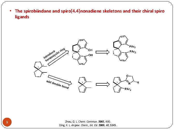 • The spirobiindane and spiro[4. 4]nonadiene skeletons and their chiral spiro ligands 9