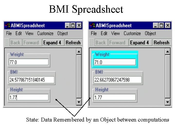 BMI Spreadsheet State: Data Remembered by an Object between computations 