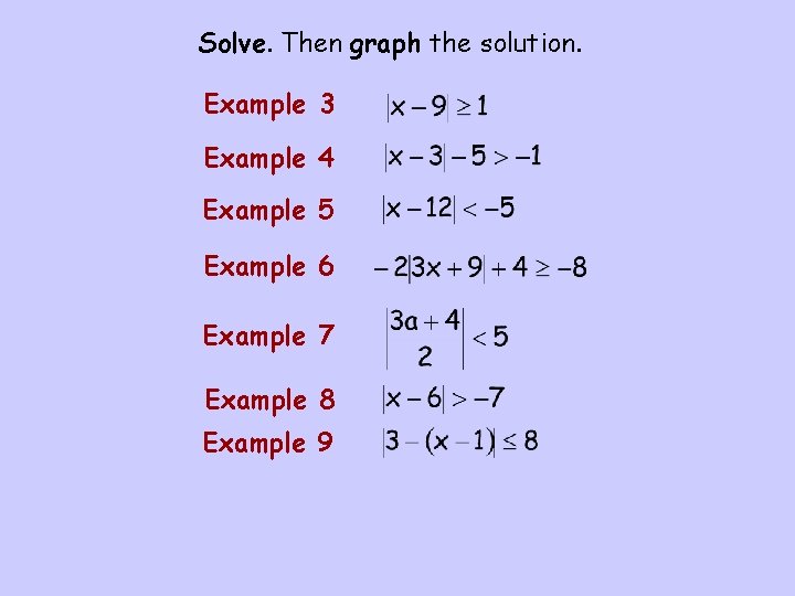 Solve. Then graph the solution. Example 3 Example 4 Example 5 Example 6 Example