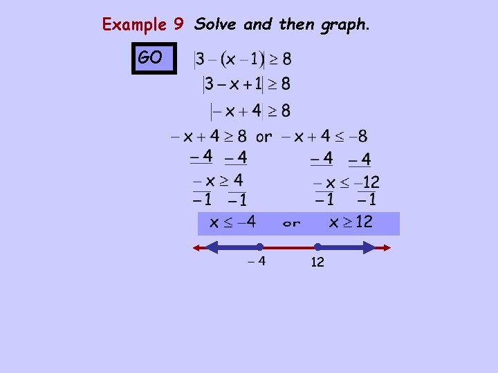 Example 9 Solve and then graph. GO • • 12 
