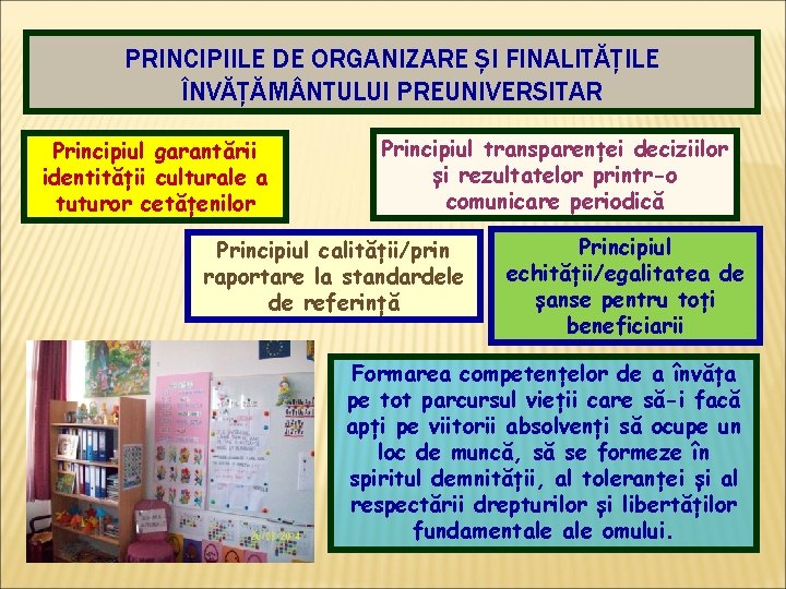PRINCIPIILE DE ORGANIZARE ȘI FINALITĂȚILE ÎNVĂȚĂM NTULUI PREUNIVERSITAR Principiul garantării identității culturale a tuturor PRINCIPIILE DE ORGANIZARE ȘI FINALITĂȚILE ÎNVĂȚĂM NTULUI PREUNIVERSITAR Principiul garantării identității culturale a tuturor