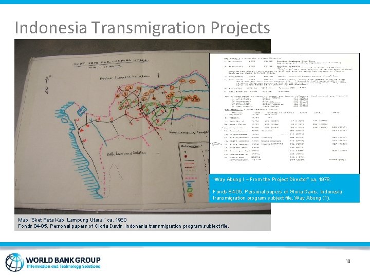 Indonesia Transmigration Projects “Way Abung I – From the Project Director” ca. 1978. Fonds