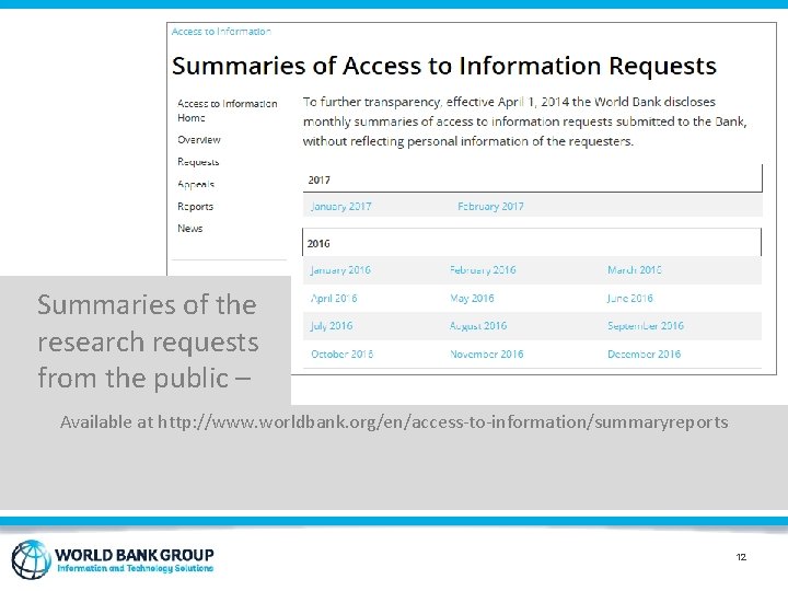 Summaries of the research requests from the public – Available at http: //www. worldbank.
