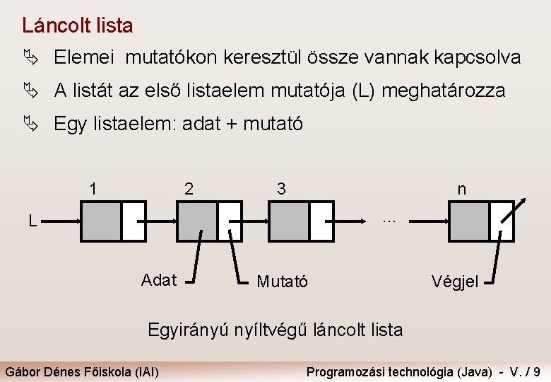 Láncolt lista Ä Elemei mutatókon keresztül össze vannak kapcsolva Ä A listát az első