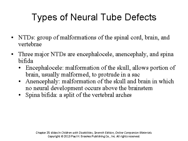 Chapter 25 Neural Tube Defects Overview The definition