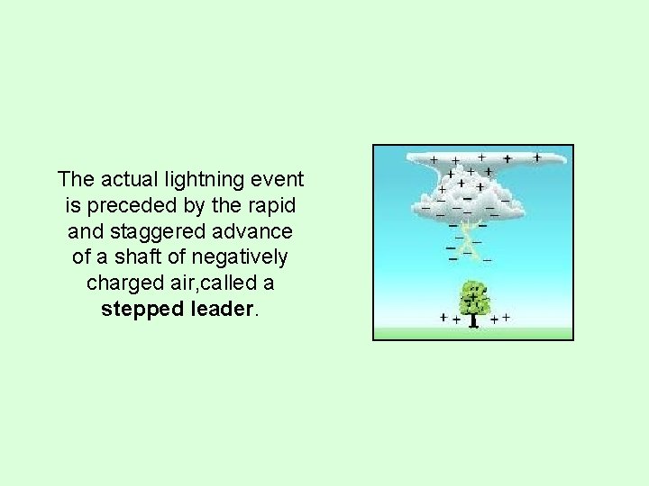 The actual lightning event is preceded by the rapid and staggered advance of a