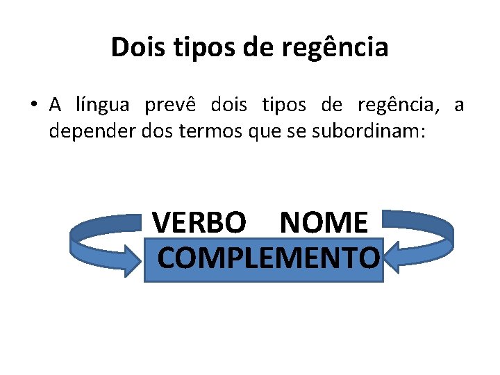 Dois tipos de regência • A língua prevê dois tipos de regência, a depender