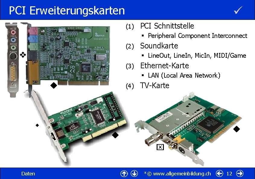 PCI Erweiterungskarten (1) PCI Schnittstelle § Peripheral Component Interconnect (2) Soundkarte § Line. Out,