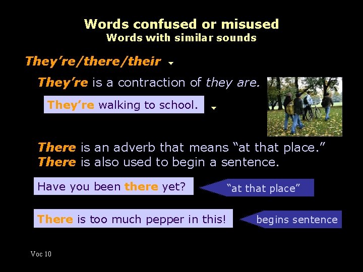 Words confused or misused Words with similar sounds They’re/their They’re is a contraction of