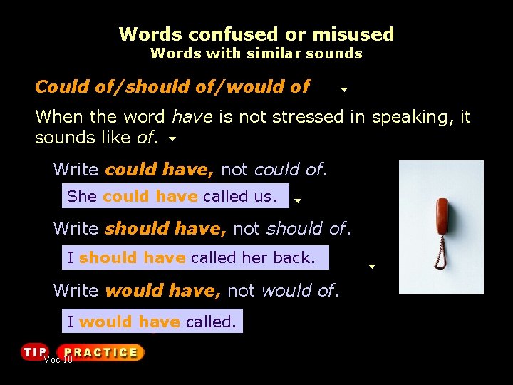 Words confused or misused Words with similar sounds Could of/should of/would of When the