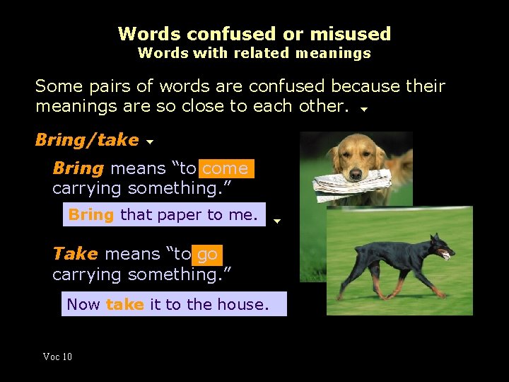 Words confused or misused Words with related meanings Some pairs of words are confused
