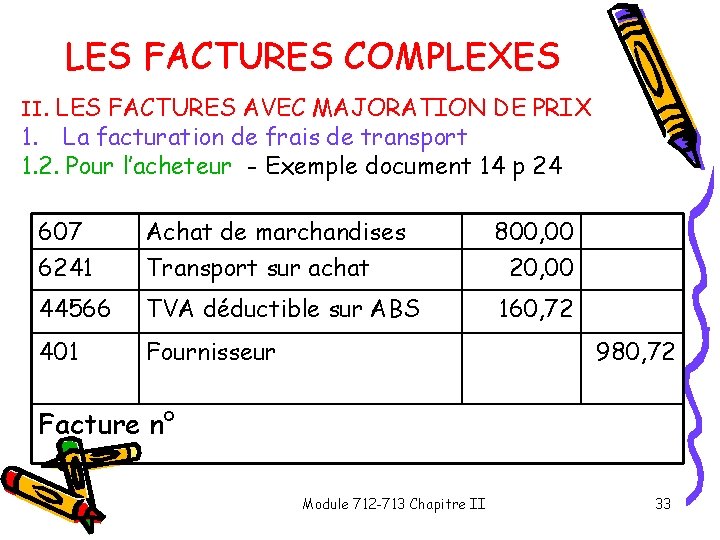 LES FACTURES COMPLEXES II. LES FACTURES AVEC MAJORATION DE PRIX 1. La facturation de LES FACTURES COMPLEXES II. LES FACTURES AVEC MAJORATION DE PRIX 1. La facturation de