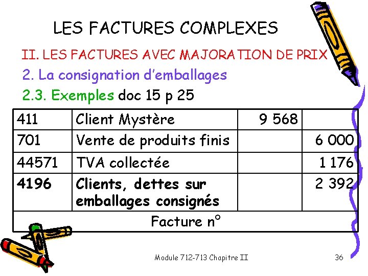 LES FACTURES COMPLEXES II. LES FACTURES AVEC MAJORATION DE PRIX 2. La consignation d’emballages LES FACTURES COMPLEXES II. LES FACTURES AVEC MAJORATION DE PRIX 2. La consignation d’emballages