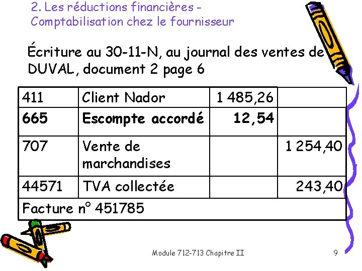 2. Les réductions financières Comptabilisation chez le fournisseur Écriture au 30 -11 -N, au 2. Les réductions financières Comptabilisation chez le fournisseur Écriture au 30 -11 -N, au
