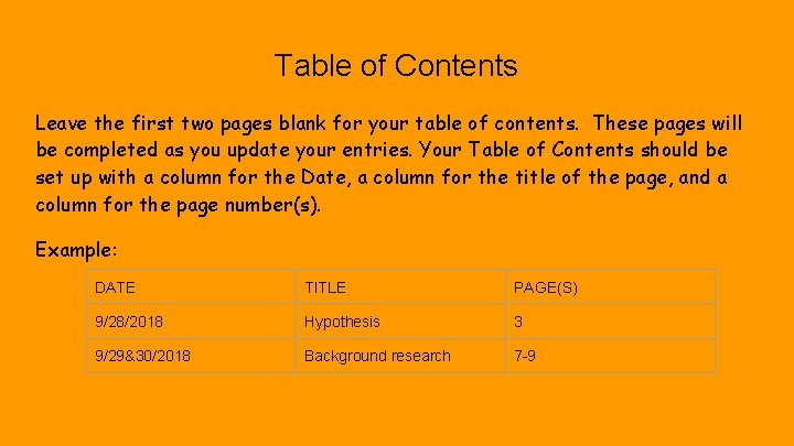 Table of Contents Leave the first two pages blank for your table of contents.