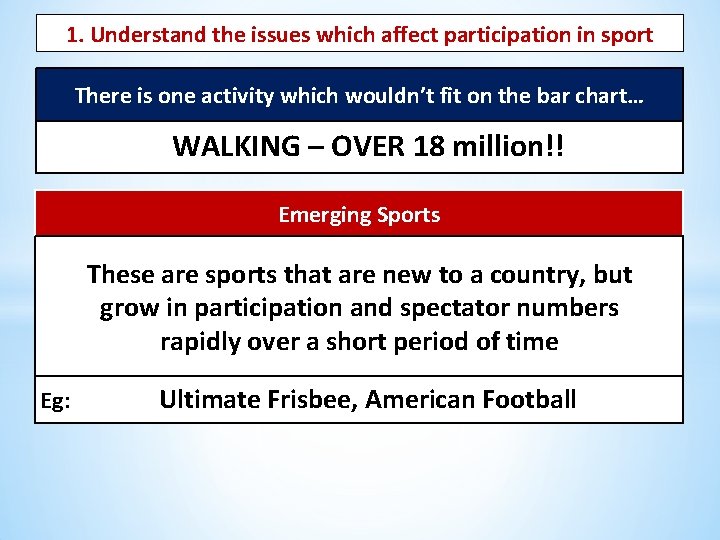 1. Understand the issues which affect participation in sport There is one activity which