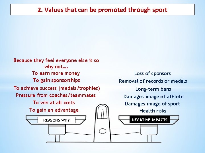 2. Values that can be promoted through sport Because they feel everyone else is
