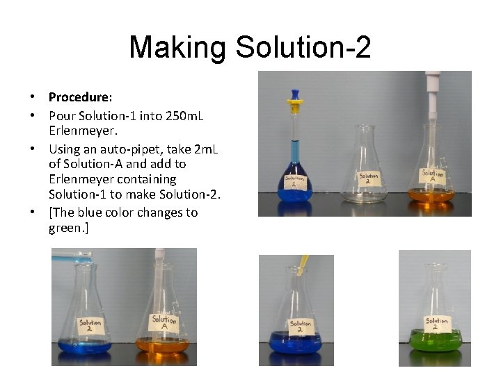 Making Solution-2 • Procedure: • Pour Solution-1 into 250 m. L Erlenmeyer. • Using